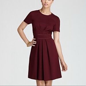 Trina Turk Short-Sleeve Fit & Flare Dress in Deep Burgundy